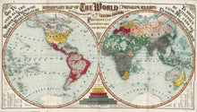 Load image into Gallery viewer, Missionary Map of The World showing the Prevailing Religions of its varying nations and the Central Stations of all Protestant Missionaries.