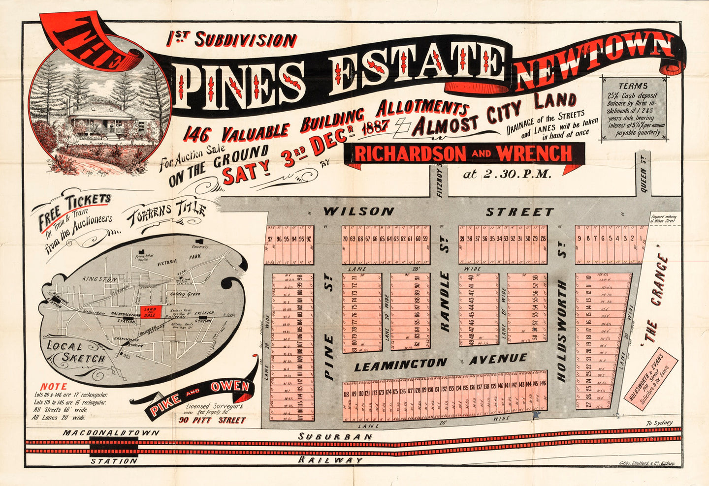 The Pines Estate Newtown, 146 valuable building allotments, almost city land