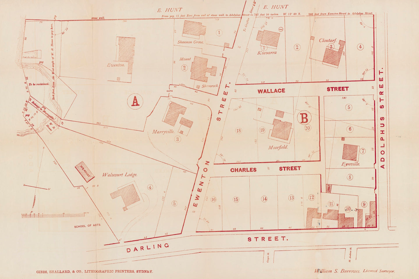 Allotments for a section of Balmain, Sydney, between Darling Street and Adolphus Street, circa 1880