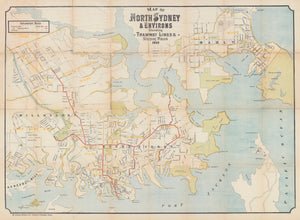 Map of North Sydney & Environs Showing Tramway Lines & Stopping Places