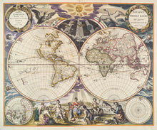 Load image into Gallery viewer, &#39;New Map of the World&#39; (Nieuwe werelt kaert ) Plate 1 from &#39;The Sea Atlas of the Water World&#39; (De zee-atlas ofte water-wereld)