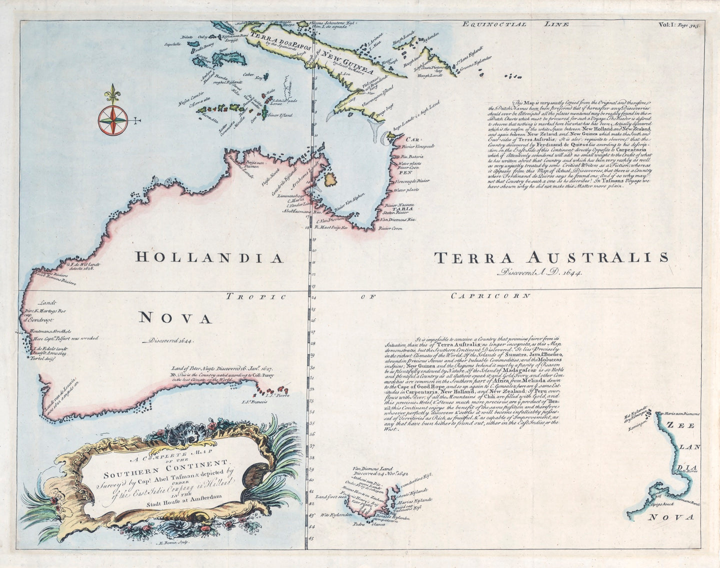 A Complete Map of the Southern Continent Surveyed by Capt. Abel Tasman, 1744