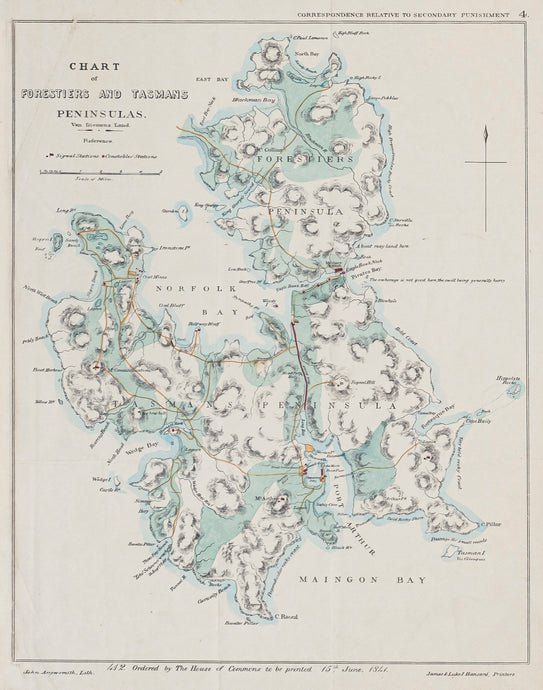 ⁣Chart of Forestiers and Tasmans Peninsulas, Van Diemens Land