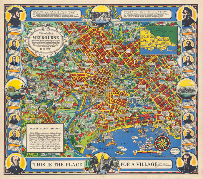 Pictorial Map of the City & Surrounds of Melbourne, 1834-1934
