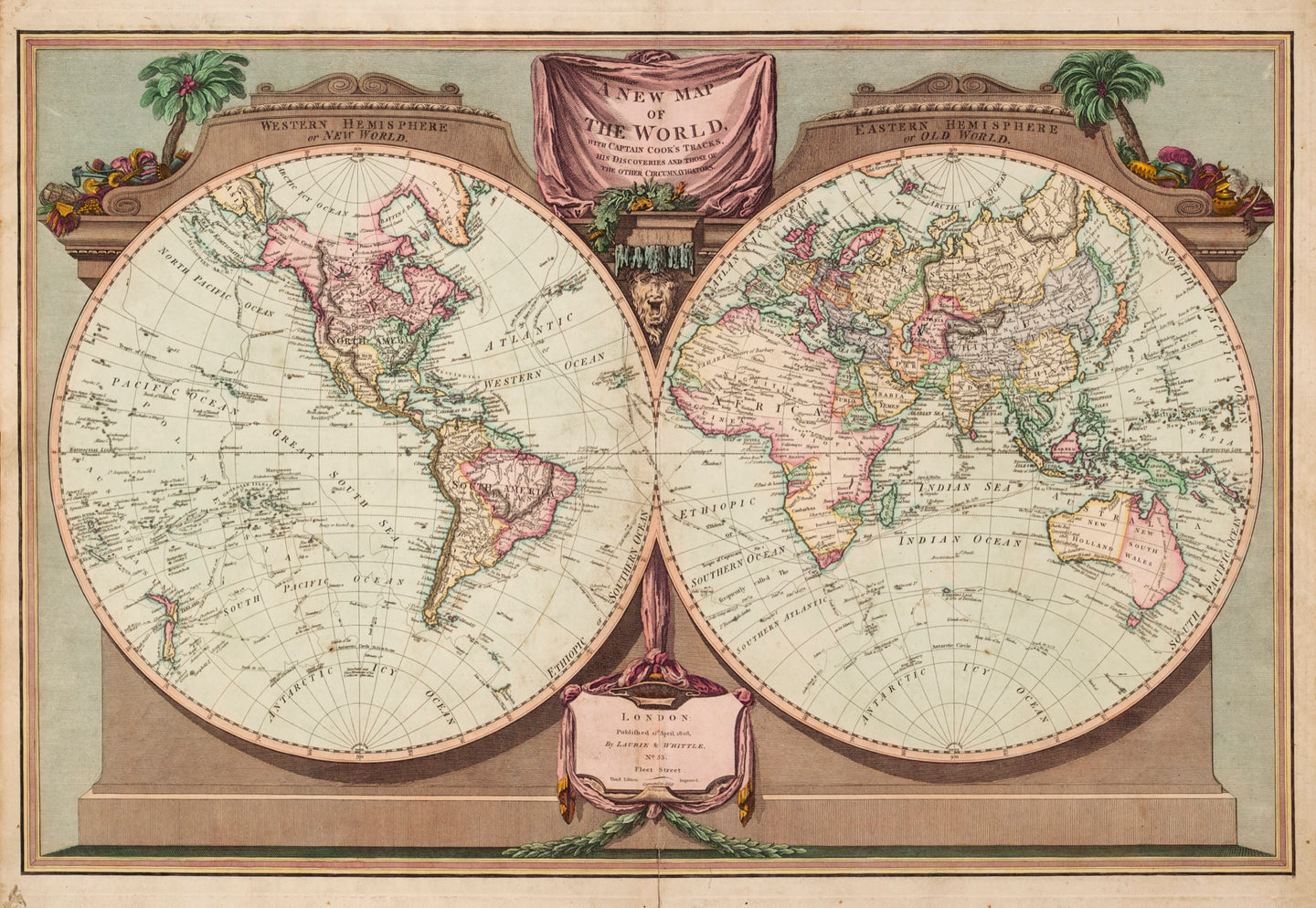 A new map of the world, with Captain Cook's tracks, his discoveries and those of the other circumnavigators