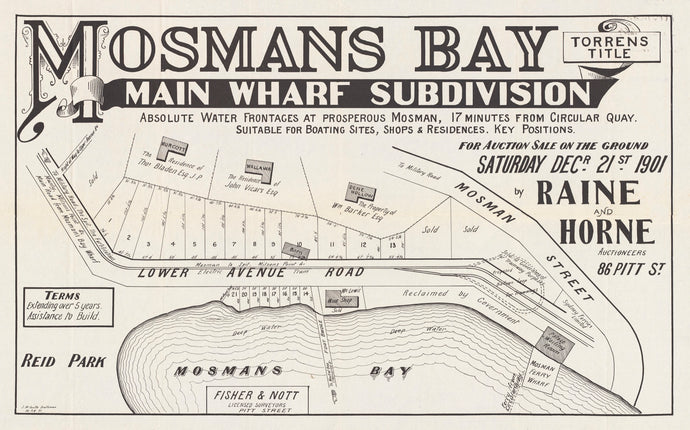 Mosmans Bay - Main Wharf Subdivision, Absolute water frontages at prosperous Mosman,17 minutes from Circuar Quay