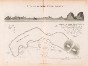 View of Lord Howe Island - Chart of Lord Howe Island, Discovered by Lieut. Henry Lidgbird Ball, in His Majesty's Arm'd Tender Supply, ... 1788