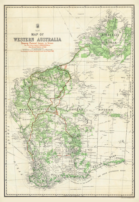 Map of Western Australia showing Pastoral Leases and Stock Routes