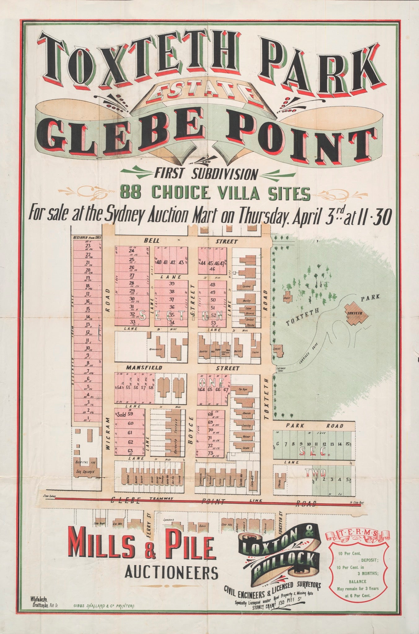 Toxteth Park Estate Glebe Point, first subdivision, 88 choice villa sites