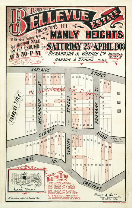 Clearance sale of the Bellevue Estate, Thornton's Hill, Manly Heights