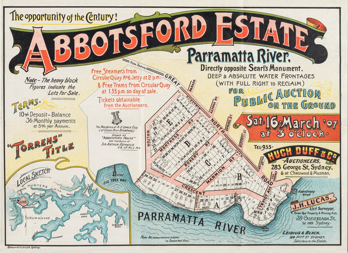 Abbotsford Estate Parramatta River, Deep & Absolute Water Frontages, 1907