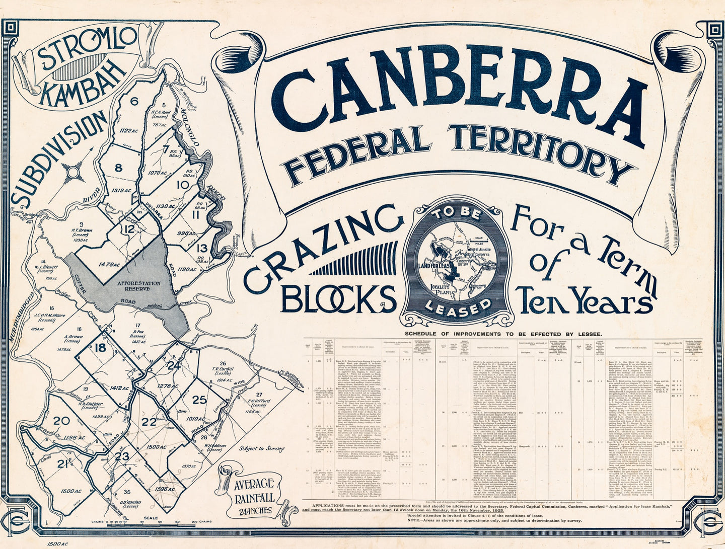 Canberra, Federal Territory: Grazing Blocks to be Leased For a Term of Ten Years, 1925