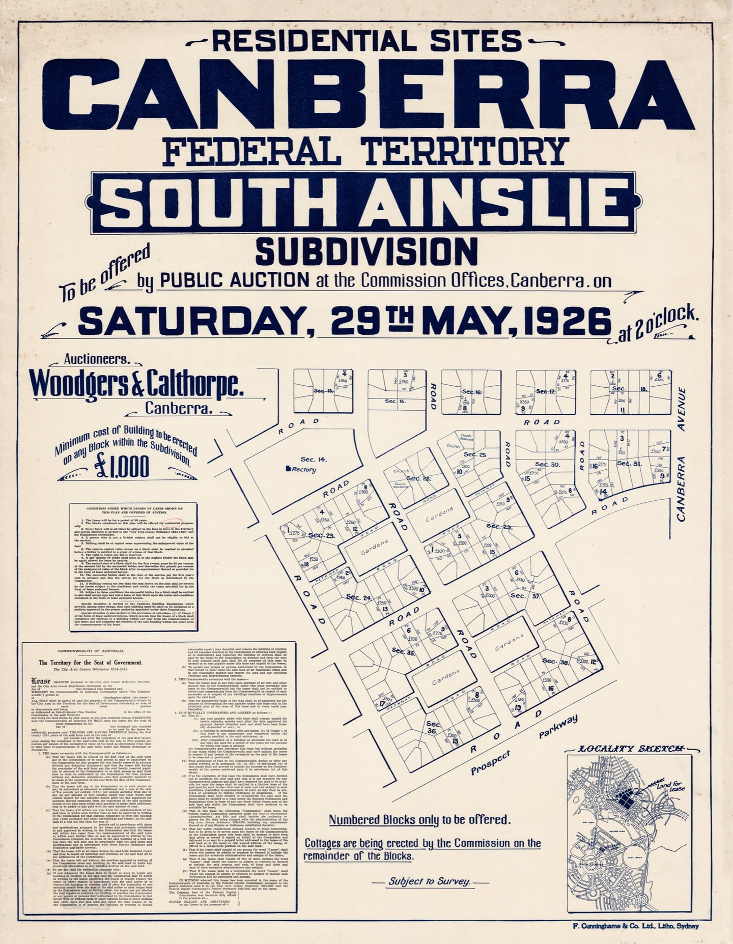 Canberra, Federal Territory: South Ainslie Subdivision, 1926