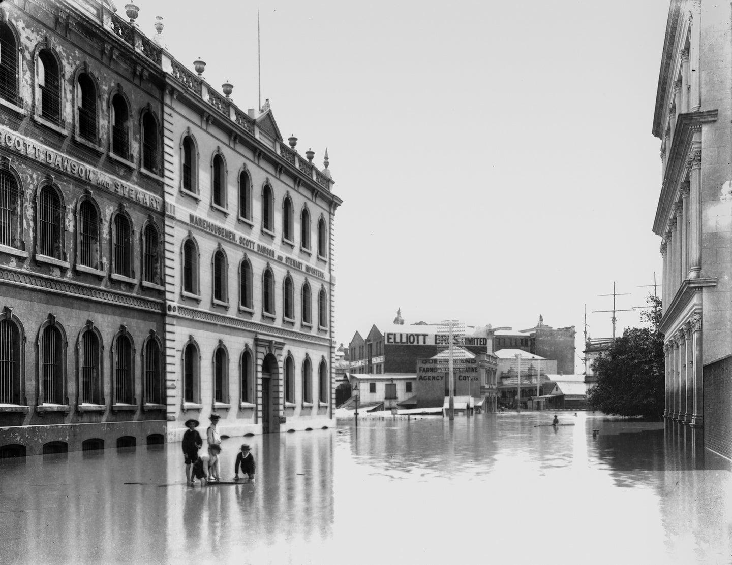 Brisbane flood of 1893: boys playing in Elizabeth St