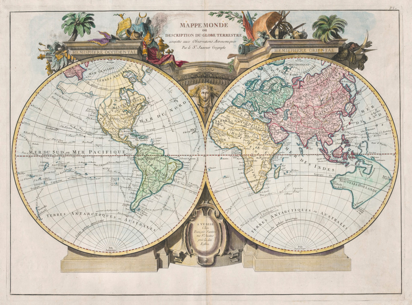 Mappe Monde ou Description du Globe Terrestre