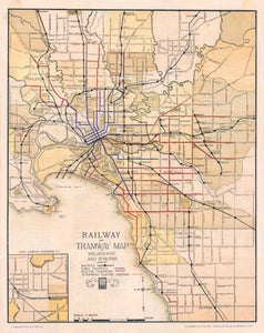 Rail & Tramway Map of Melbourne & Suburbs