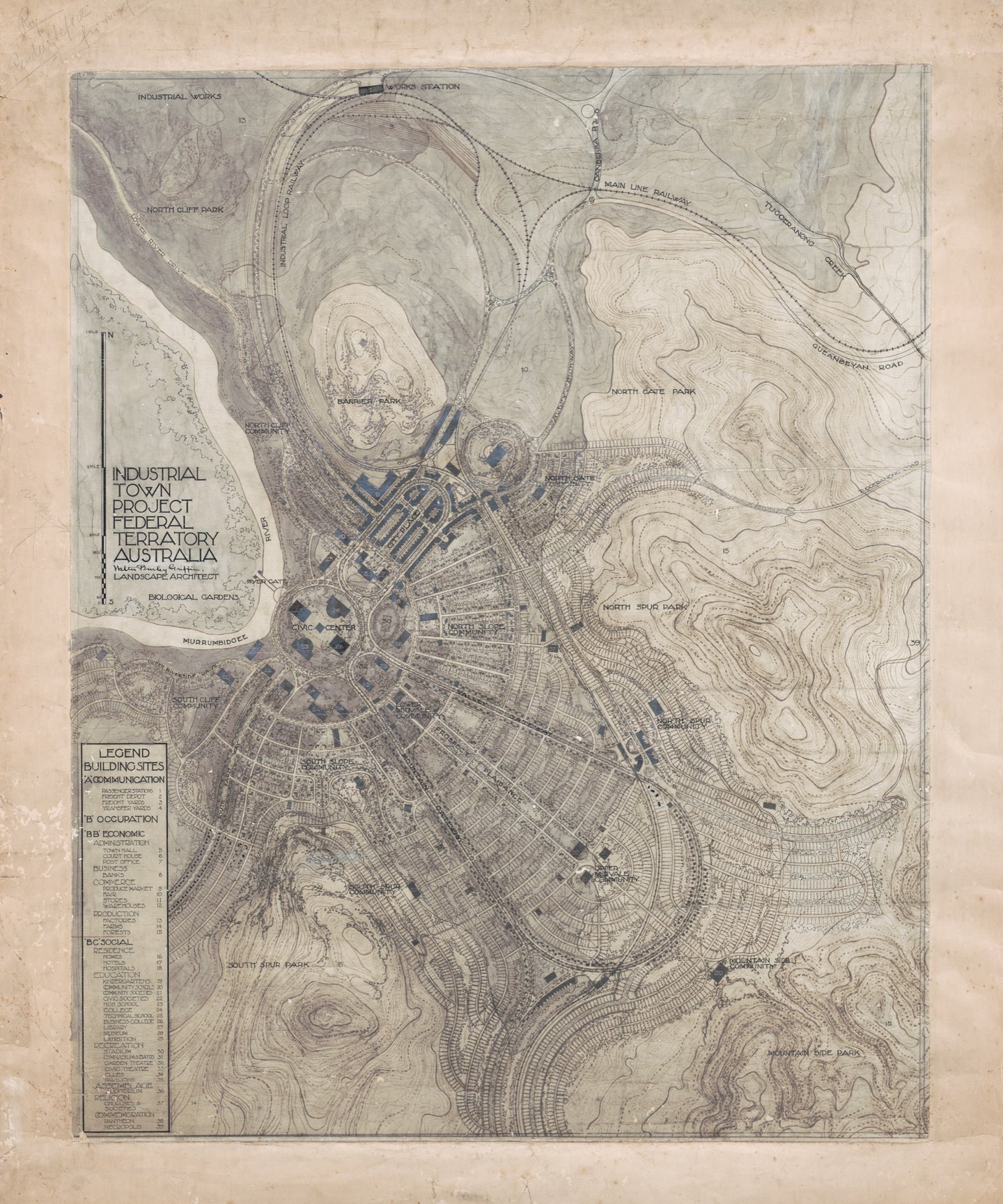 Arsenal Town (Tuggeranong), or Industrial Town Project Federal Territory Australia, Walter Burley Griffin, 1917