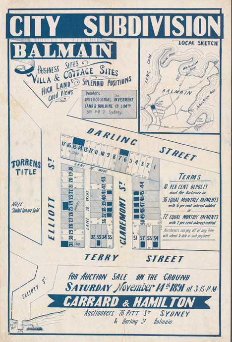 City Subdivision Balmain - Business sites, villa & cottage sites, high land, splendid positions, good views