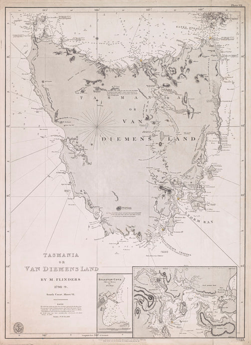 Tasmania or Van Diemens Land, by M. Flinders, 1798-9. South coast, Sheet VI